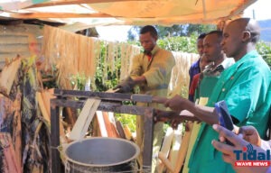Some of the group members demonstrated how they extract fibers from bananas before they are used to produce various products, which are then sold.