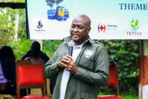 Nyamira County NEMA Director Fredrick Nambisia during the World Environment Day celebrations in Nyamira County, where he warned the public against the use of plastic bags, which were banned in 2017.