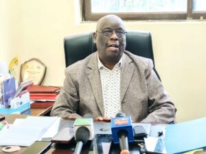 Nyamira County Director of Primary Heathcare, John Kimani, announces the upcoming typhoid and measles-rubella vaccinations, starting July 5, while addressing the media in his office. Photo/Arnold Ageta.