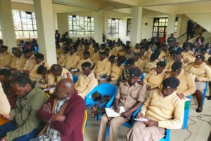Assistant County Commissioners, Chiefs, and Assistant Chiefs taking notes during the NYOTA rollout exercise in Nyamira. Photo/Arnold Ageta.