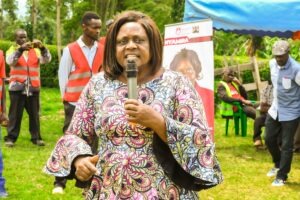 Nyamira County Woman MP Jerusha Momanyi addresses the public at Miriri during her empowerment programme. Photo/Ageta