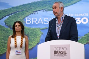 COP30 President André Corrêa do Lago speaks alongside COP30 CEO Ana Toni during the 30th Conference of the Parties (COP30). Photo by Ueslei Marcelino/COP30