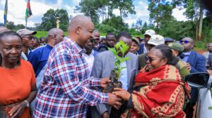 Governor Amos Nyaribo distributes coffee seedlings to Kemera Ward farmers to revitalize the local coffee sector. Photo/Arnold Ageta