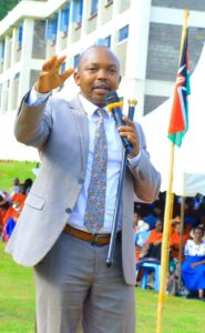 Walter Chanua addresses members of the SDA Nyamira West Field during a fundraiser for the proposed Nyamira West Field Hospital. Photo/Arnold Ageta
