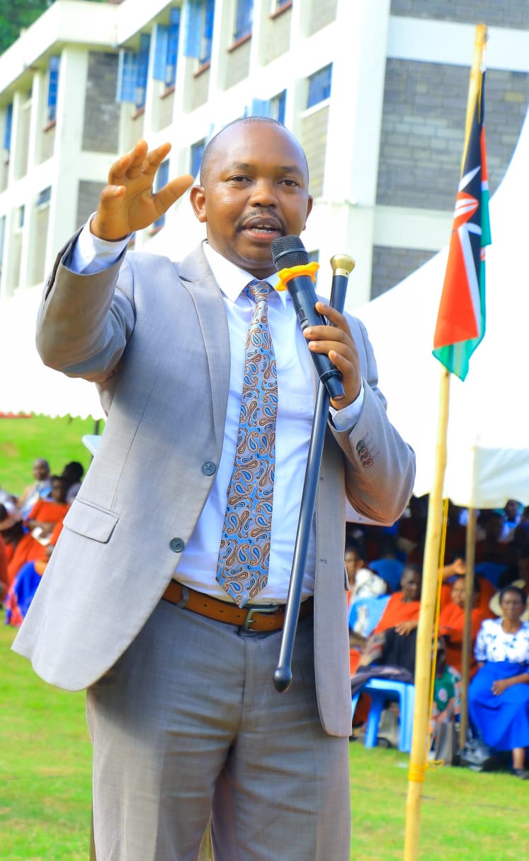 Walter Chanua addresses members of the SDA Nyamira West Field during a fundraiser for the proposed Nyamira West Field Hospital. Photo/Arnold Ageta