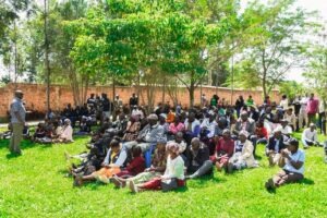 Residents of Township Ward listen to Nyamira senatorial aspirant Philemon Morara Apiemi before undergoing free eye screening at St Joseph’s Nyamira Catholic Church. Photo/Arnold Ageta