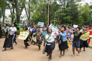 Nyamira County ECDE teachers take to the streets to demand permanent employment from the county government. Photo/Arnold Ageta